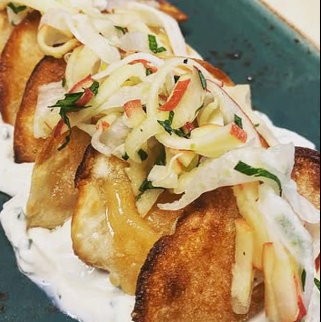 Cheddar Pierogies.